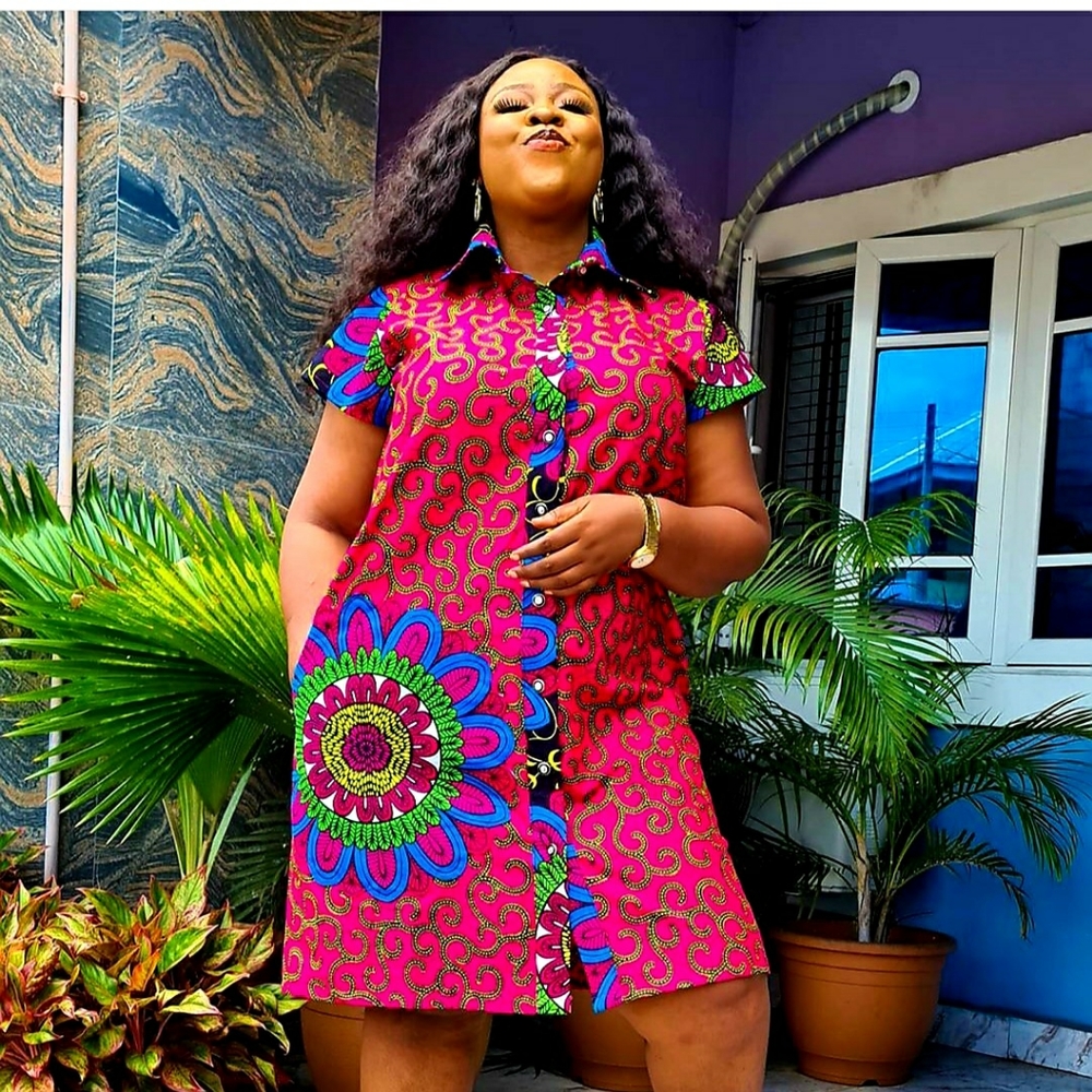 Ankara shirt dress with pockets